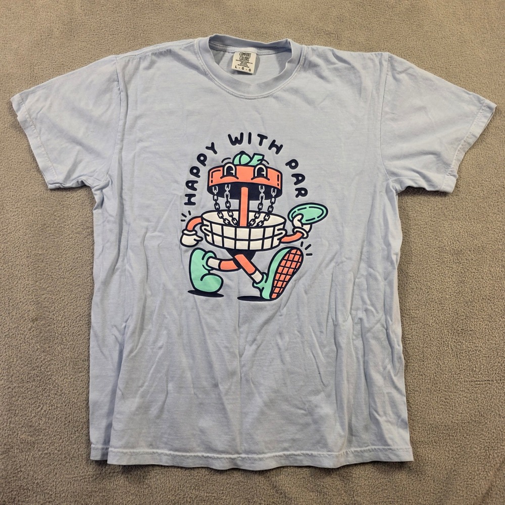 Comfort Colors T Shirt Mens Large Light Blue Happy With Par Disc Golf Streetwear